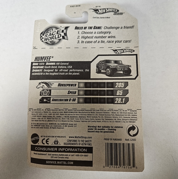 Hot Wheels Hummer H2 Toy Car - Black and Green 2010 - Picture 5 of 5